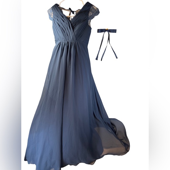 New Azazie Veda Dark Navy Blue Junior Bridesmaid Formal Girl Dress NWT - Picture 2 of 7